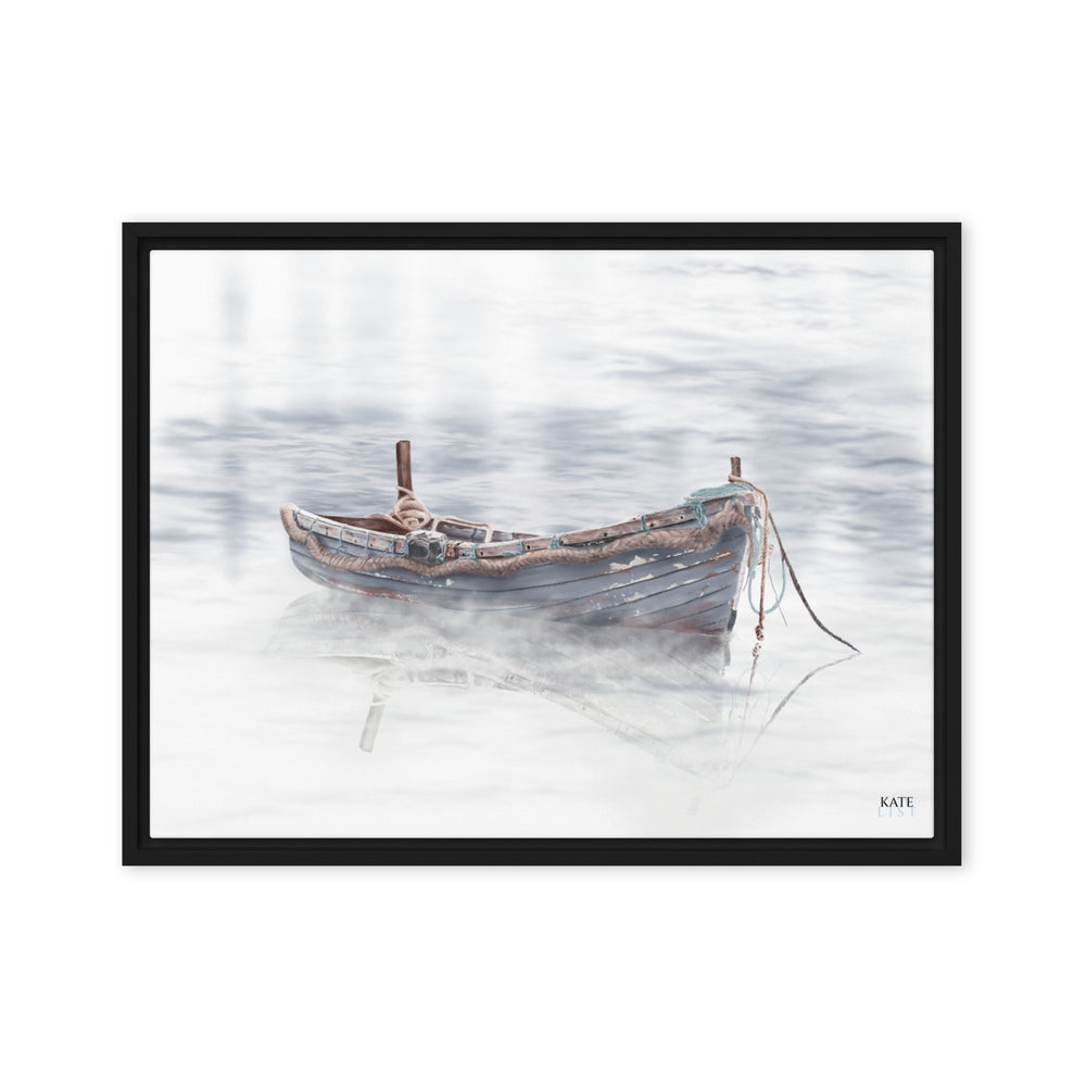 Boat in the Mist – Framed Canvas Wall Art