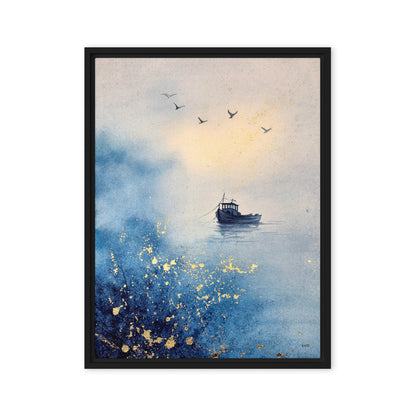 Boat in the Mist II — framed canvas reproduction of Kate-list watercolor with gold leaf